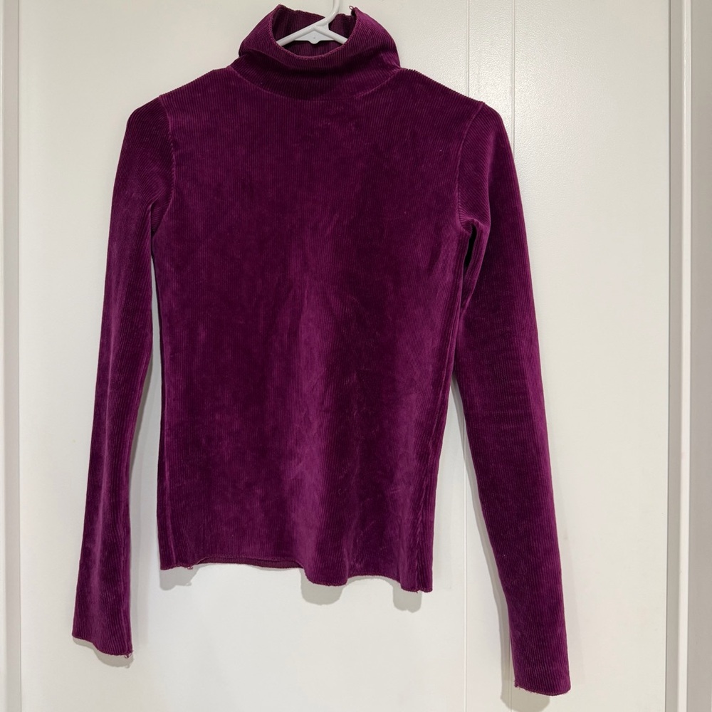 Corduroy Velvet Turtleneck Top - Purple